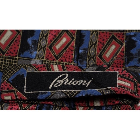 Brioni Other - BRIONI Red blue gold square 100% Silk Mens Luxury Designer Tie‎ 3.5" retro Vtg